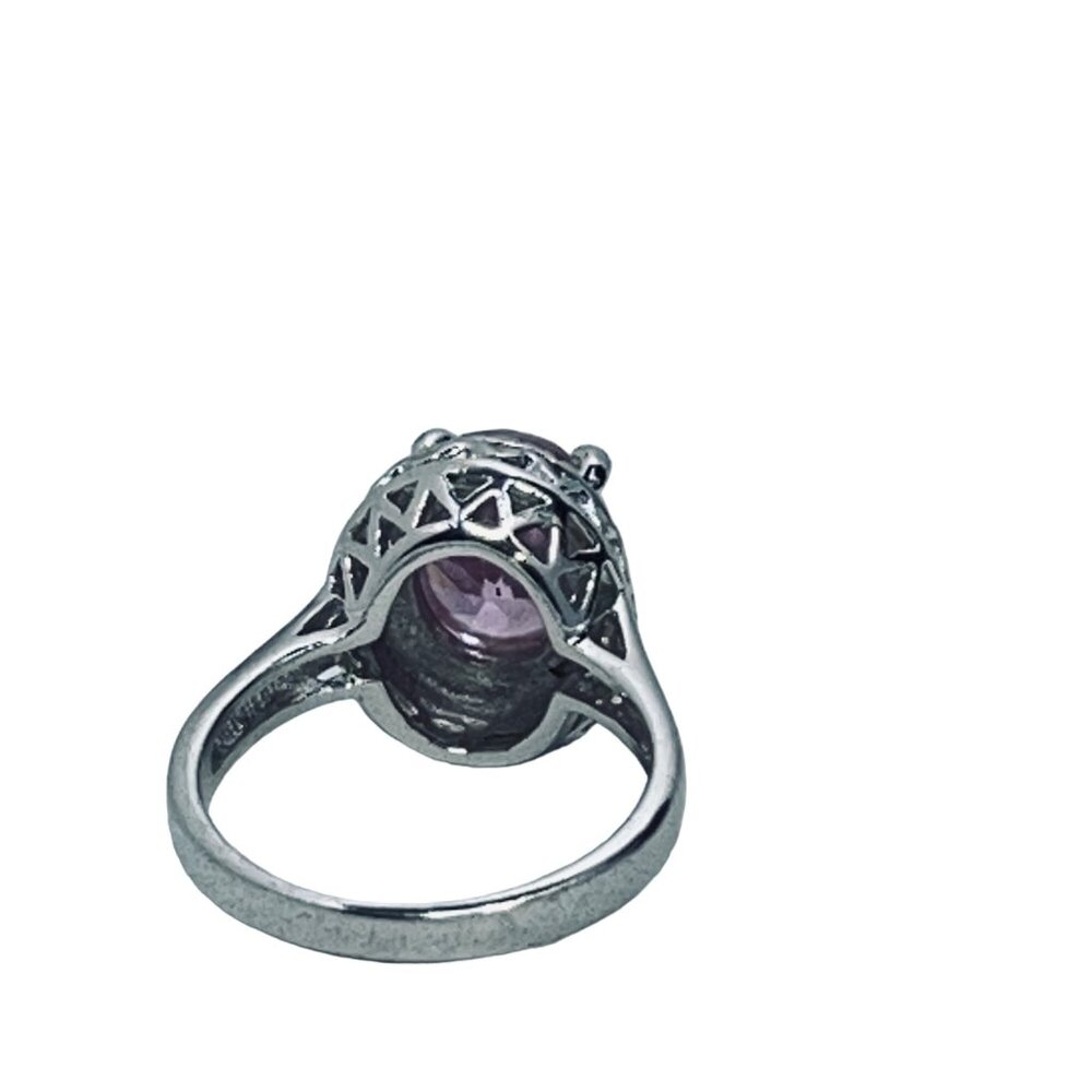 Silver Tone With Pink Glass Rhinestone Statement Ring (R367) - Picture 6 of 6